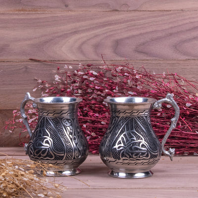 Heavy Engraved Oriental Copper Mug Set Of Two - Turkish Gift Buy