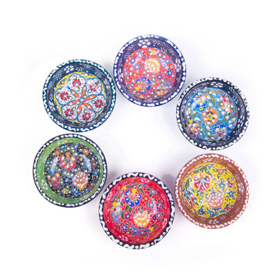 Turkish Ceramic Handmade Flat Bowl Set Of Six - 8 cm (3.2'') - Turkish Gift Buy