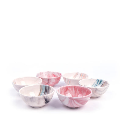 Turkish Ceramic Handmade Marbled Bowl Set Of Six - Red - 8 cm (3.2'') - Turkish Gift Buy
