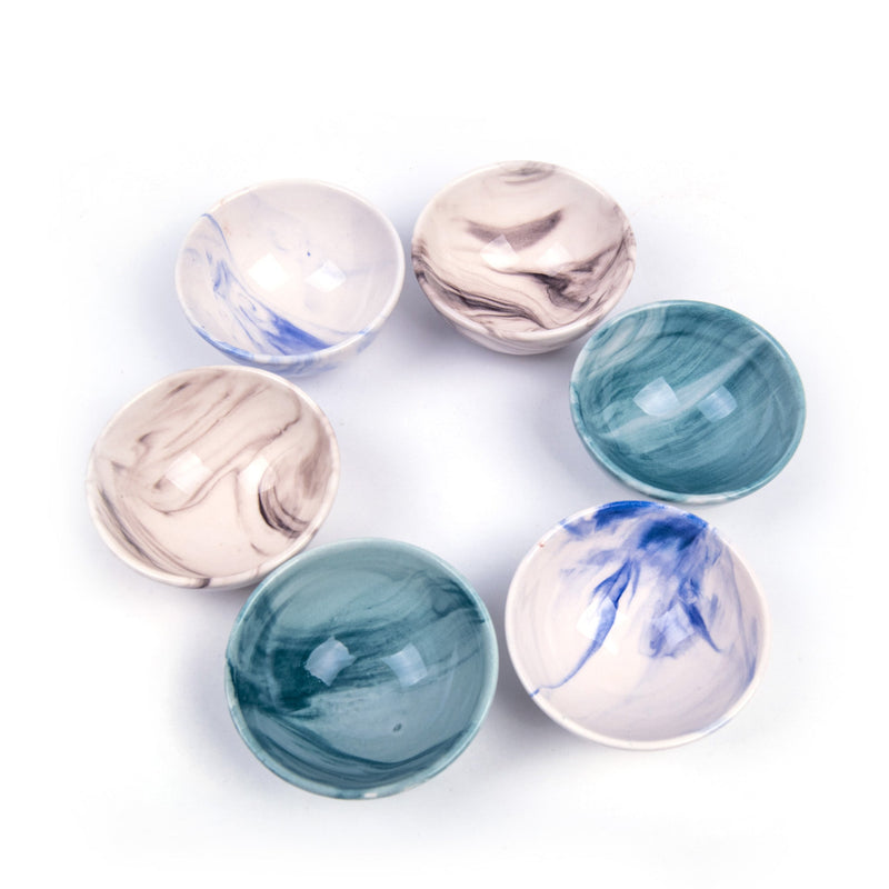 Turkish Ceramic Handmade Marbled Bowl Set Of Six - Turquoise - 8 cm (3.2&