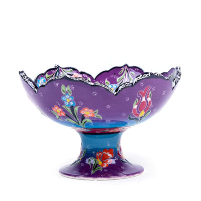 Turkish Ceramic Handmade Relief Footed Bowl - 20 cm (8'') - Turkish Gift Buy