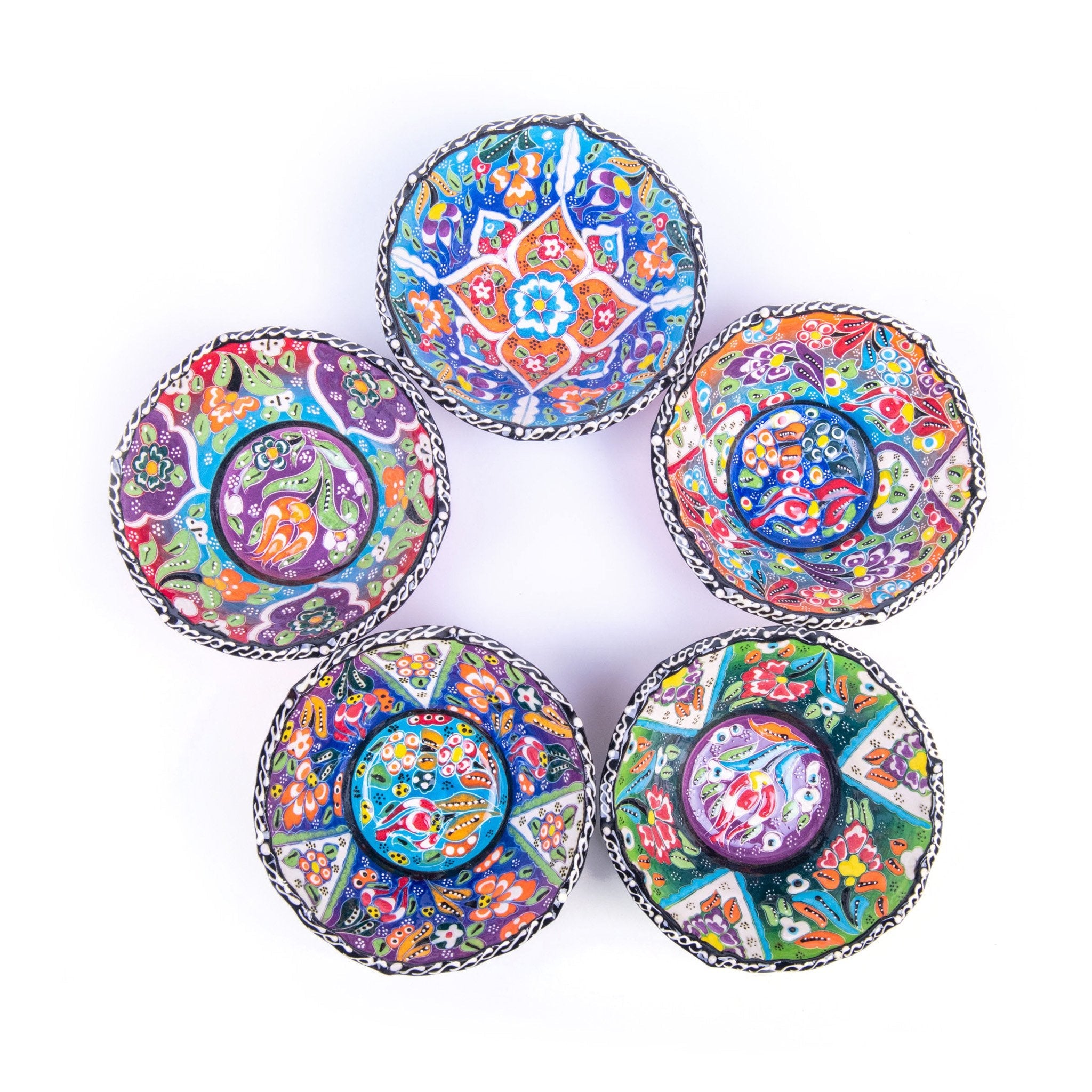 Turkish Ceramic Handmade V Relief Bowl Set Of Five - 12 cm (4.8