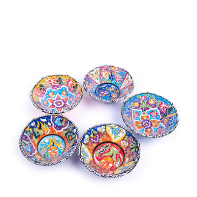 Turkish Ceramic Handmade V Relief Bowl Set Of Five - 12 cm (4.8'') - Turkish Gift Buy