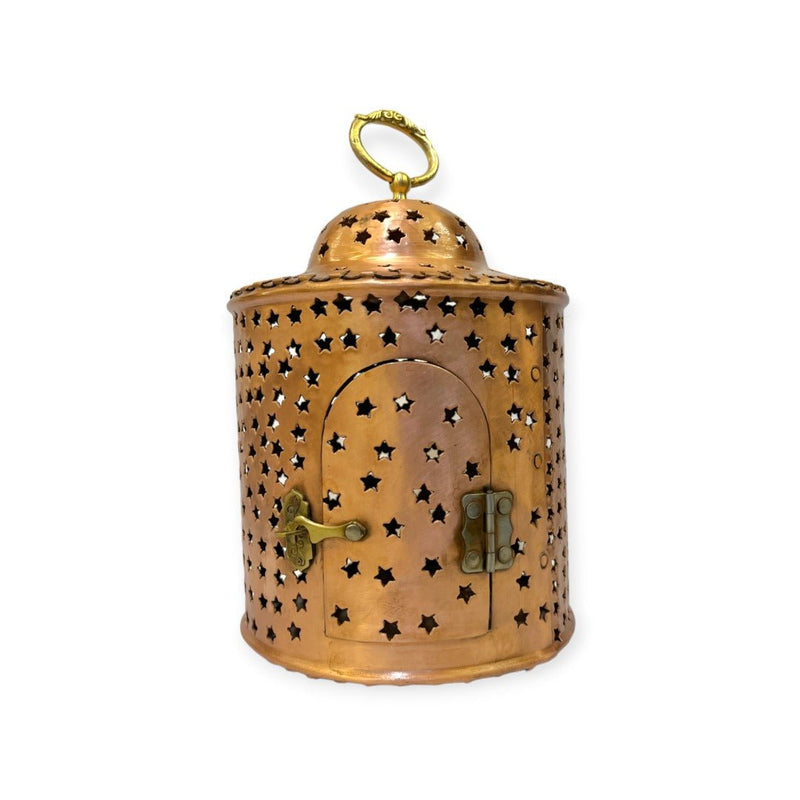 Cylindric Star Design Turkish Copper Lantern - Turkish Gift Buy