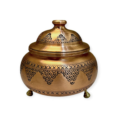 Engraved Antique Cluster Design Footed Copper Sugar Bowl - Turkish Gift Buy