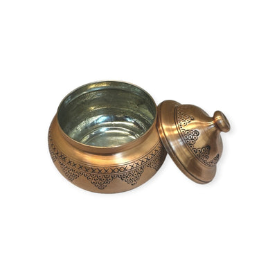 Engraved Antique Cluster Design Footed Copper Sugar Bowl - Turkish Gift Buy