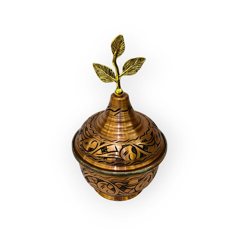 Engraved Antique Leaf Design Copper Sugar Bowl - Turkish Gift Buy