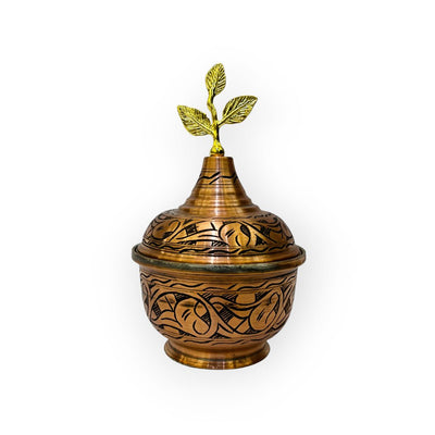 Engraved Antique Leaf Design Copper Sugar Bowl - Turkish Gift Buy