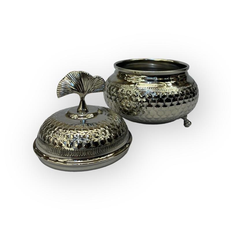 Engraved Honeycomb Pattern Footed Copper Sugar Bowl - Turkish Gift Buy