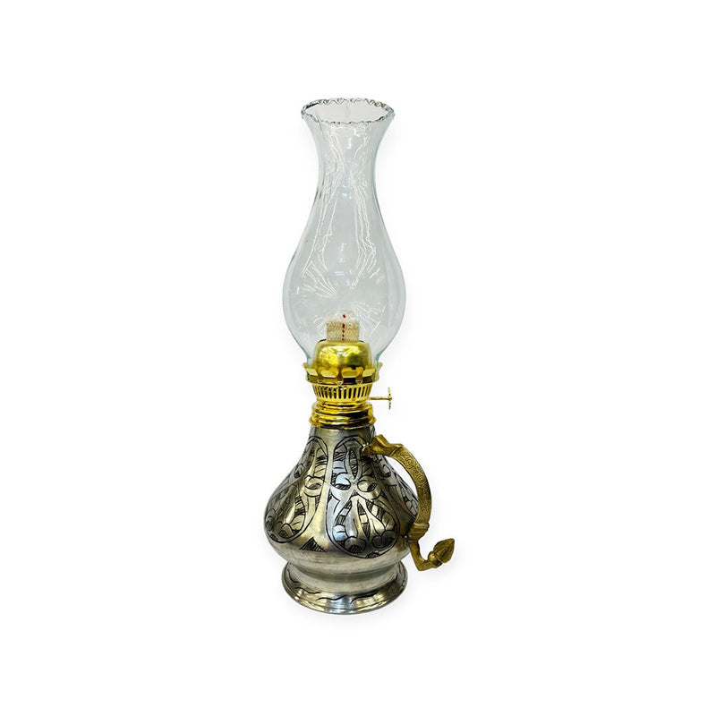 Silver Copper Oil Lamp With Glass, Big - Turkish Gift Buy