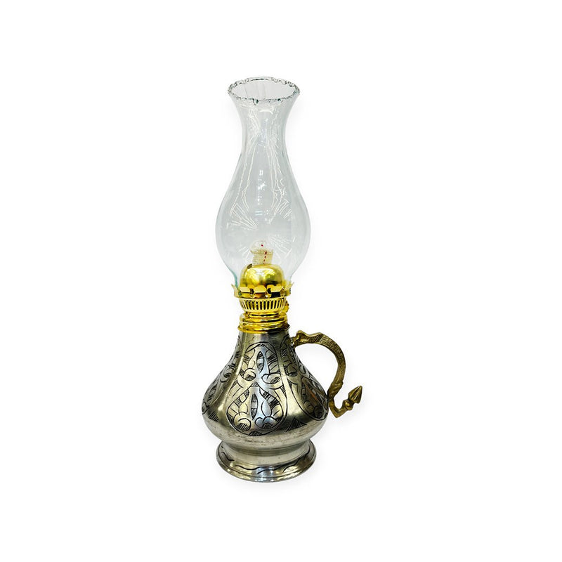 Silver Copper Oil Lamp With Glass, Big - Turkish Gift Buy