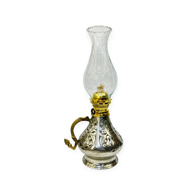 Silver Copper Oil Lamp With Glass, Big - Turkish Gift Buy