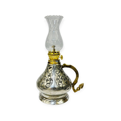 Silver Copper Oil Lamp With Glass, Small - Turkish Gift Buy