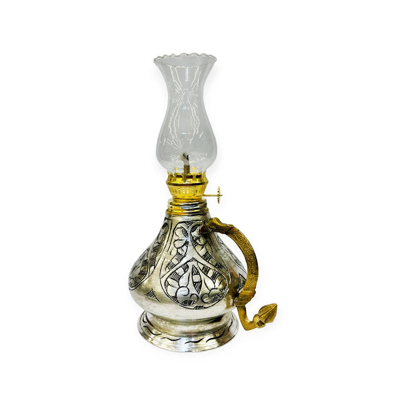 Silver Copper Oil Lamp With Glass, Small - Turkish Gift Buy