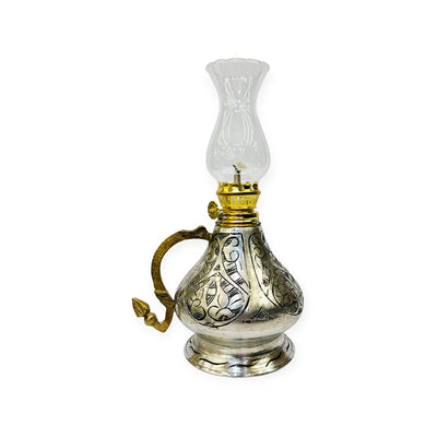 Silver Copper Oil Lamp With Glass, Small - Turkish Gift Buy