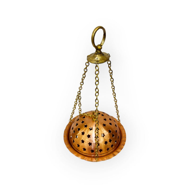 Spheric Star Design Turkish Copper Lantern With Chain - Turkish Gift Buy