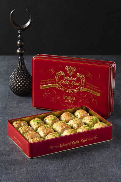 Cafer Erol Dry Baklava With Pistachio, Red Tin Box - 31.74oz - Turkish Gift Buy