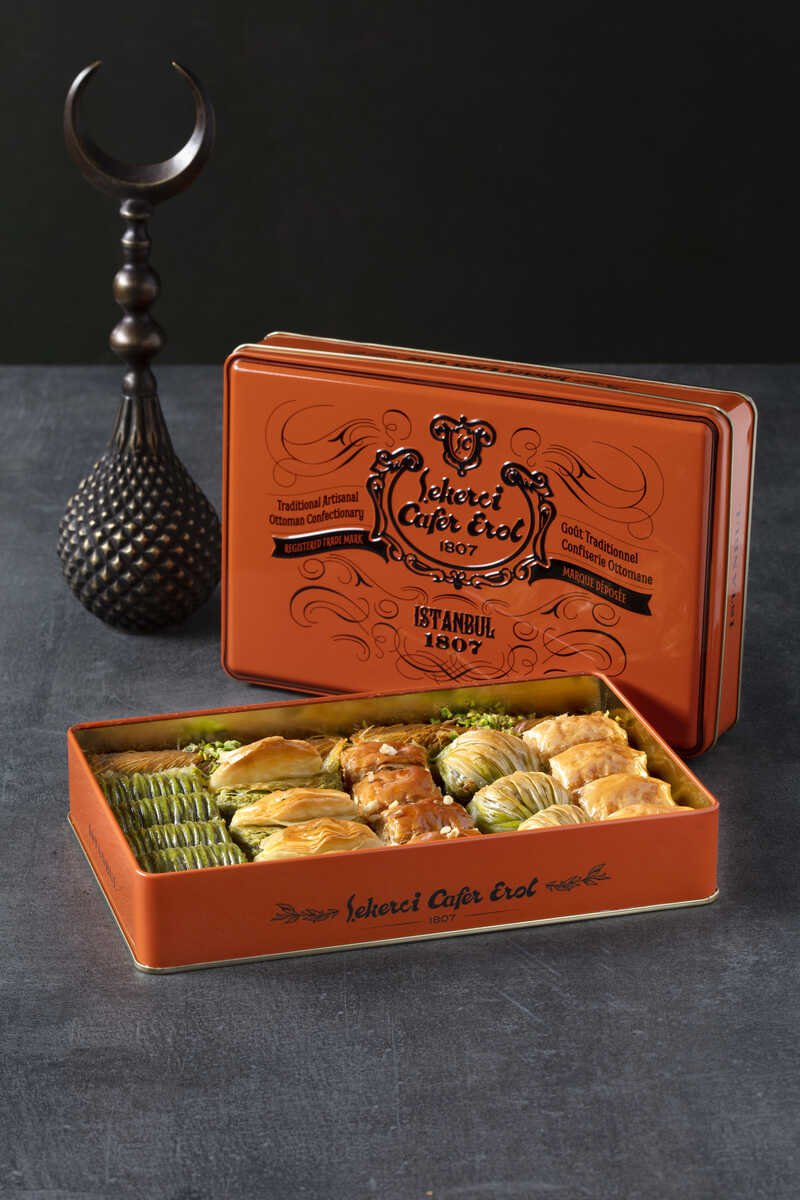 Cafer Erol Special Turkish Mixed Baklava, Orange Tin Box - 40.56oz - Turkish Gift Buy