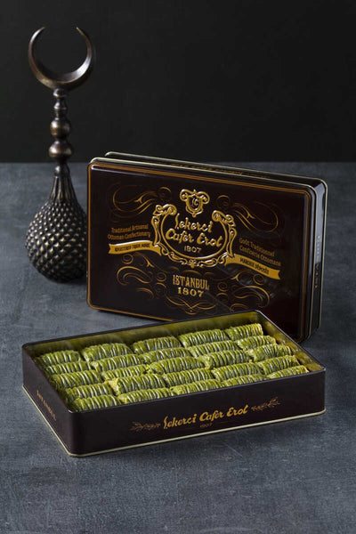 Cafer Erol Wrap Baklava With Pistachio, Brown Tin Box - 44.09oz - Turkish Gift Buy