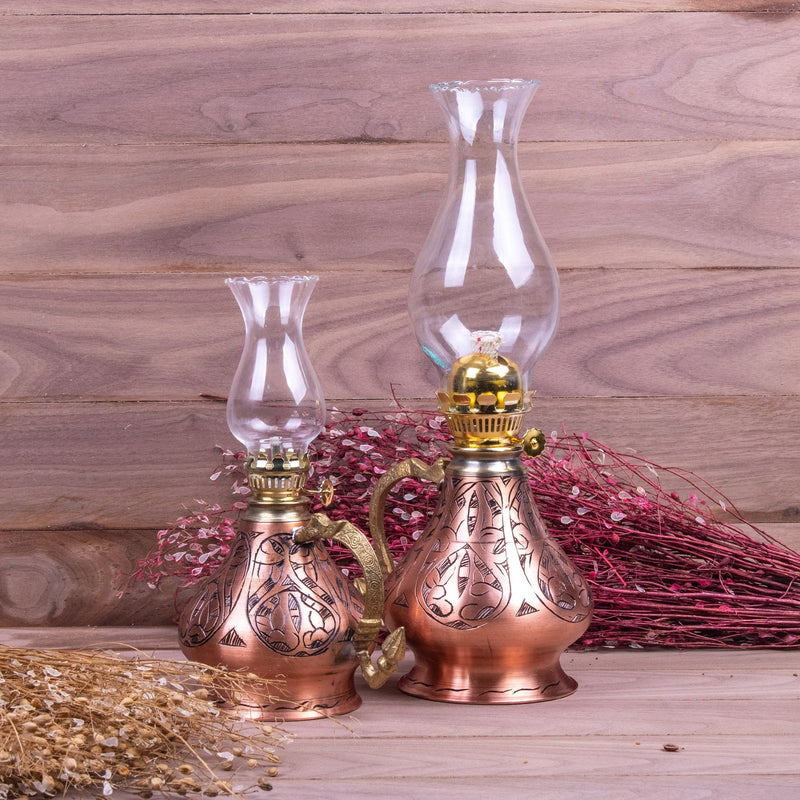 Copper Oil Lamp With Glass Set Of Two - Turkish Gift Buy