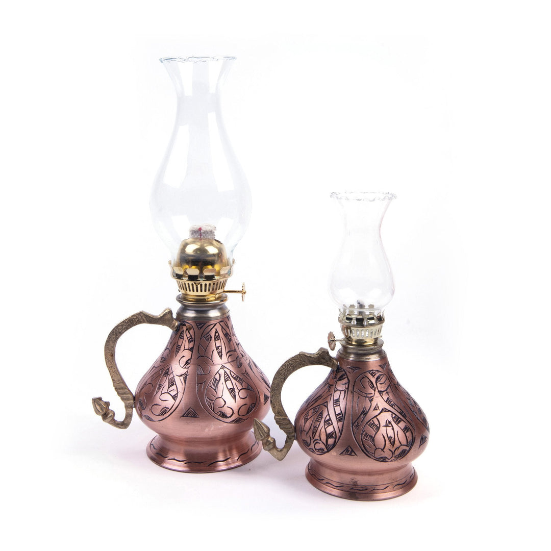 Antique copper oil lamp with lid shops and porcelain cap.