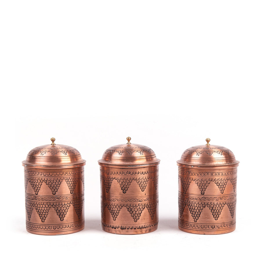 Handcrafted Copper Set of hot 3 Forged Hammered Spice Containers ,Turkish Copper Spice Rack for Kitchen |