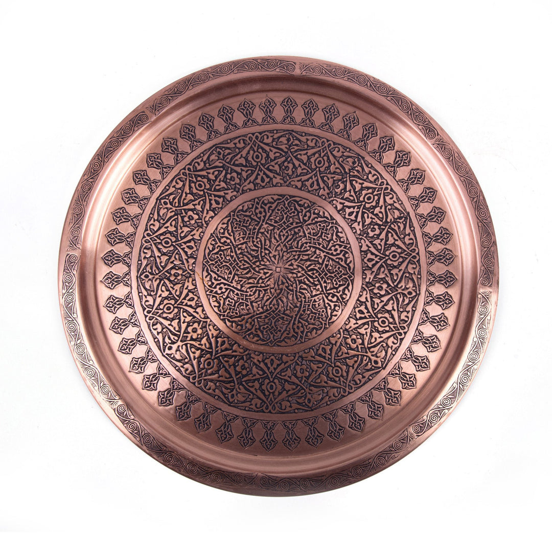 Engraved Antique Round Copper Tray – Turkish Gift Buy