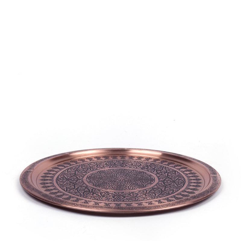 Engraved Antique Round Copper Tray - Turkish Gift Buy
