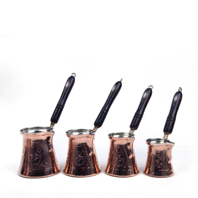 Engraved Copper Turkish Coffee Pot Set Of Four - Turkish Gift Buy