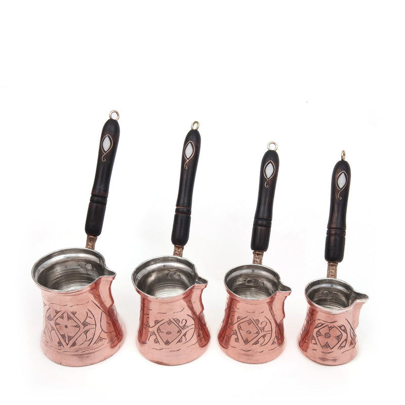 Engraved Copper Turkish Coffee Pot Set Of Four - Turkish Gift Buy