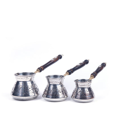 Engraved Copper Turkish Coffee Pot Set Of Three - Turkish Gift Buy