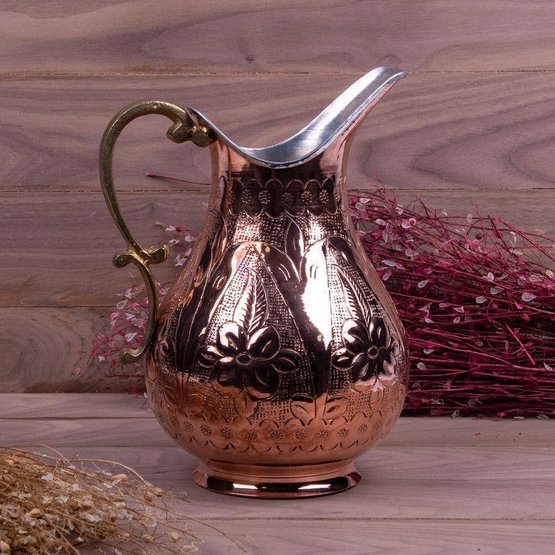 Engraved Embossed Handmade Copper Pitcher - Turkish Gift Buy