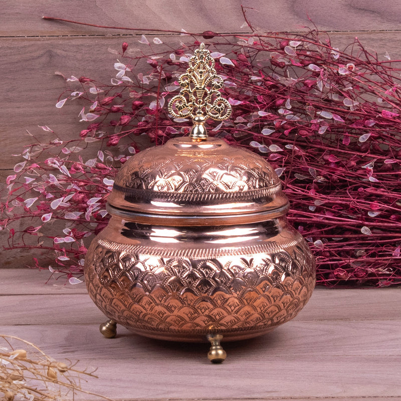 Engraved Handmade Footed Copper Sugar Bowl - Turkish Gift Buy