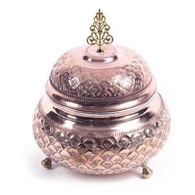 Engraved Handmade Footed Copper Sugar Bowl - Turkish Gift Buy