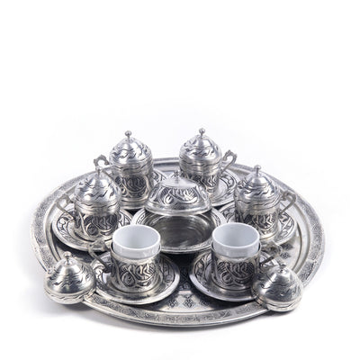 Engraved Oriental Copper Turkish Coffee Set - Turkish Gift Buy