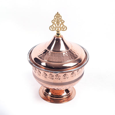 Engraved Oriental Footed Copper Sugar Bowl - Turkish Gift Buy