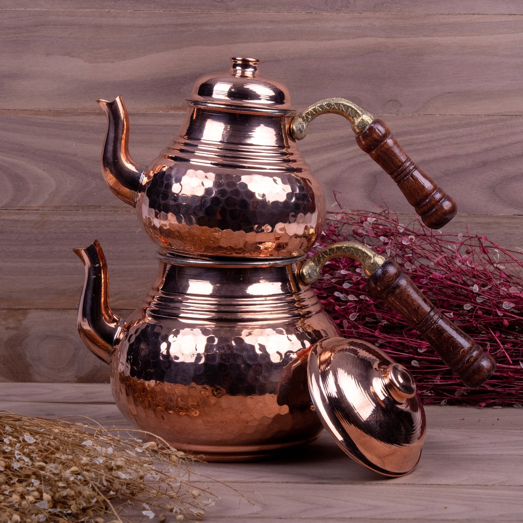 Set di teiera turca in rame vintage per bollitore da tè e stufa a
