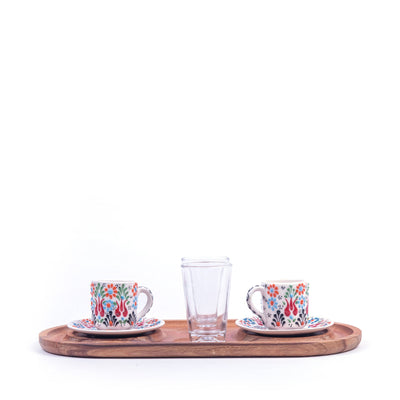 Turkish Ceramic Handmade Coffee Set Of Two With Tray - White - Turkish Gift Buy