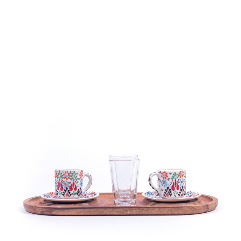 Turkish Ceramic Handmade Coffee Set Of Two With Tray - White - Turkish Gift Buy