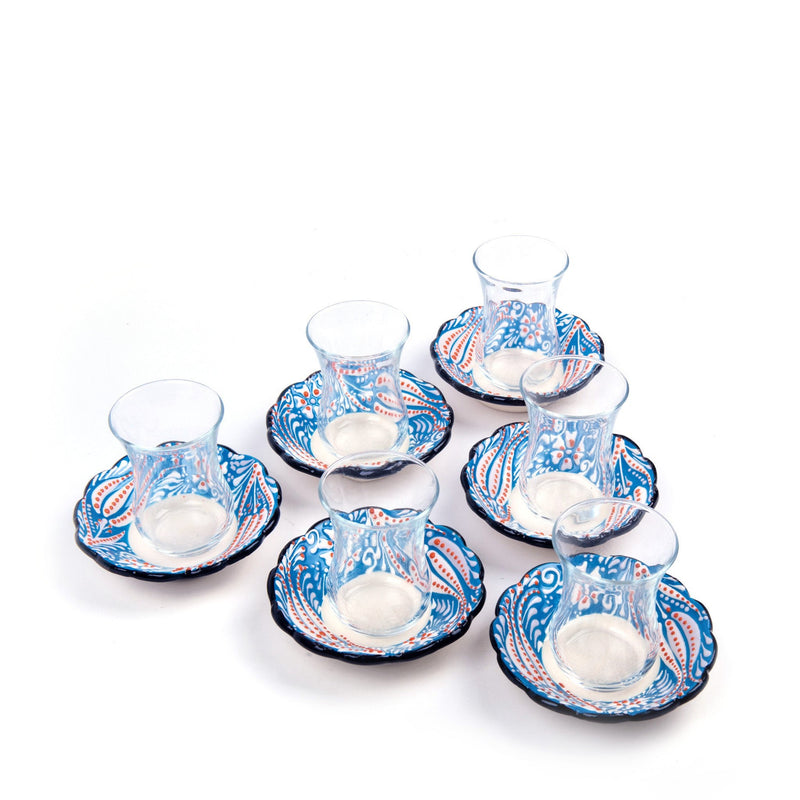 Turkish Ceramic Handmade Embossed Tea Set Of Six - Turkish Gift Buy