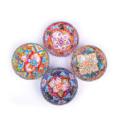 Turkish Ceramic Handmade Flat Bowl Set Of Four - 12 cm (4.8'') - Turkish Gift Buy