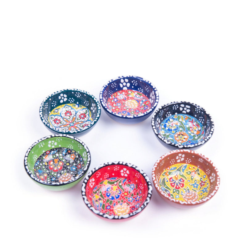 Turkish Ceramic Handmade Flat Bowl Set Of Six - 8 cm (3.2&