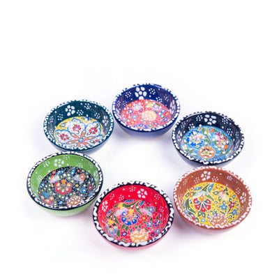 Turkish Ceramic Handmade Flat Bowl Set Of Six - 8 cm (3.2'') - Turkish Gift Buy