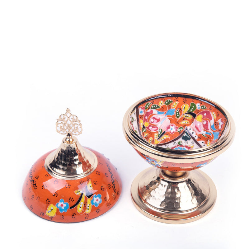 Turkish Ceramic Handmade Gold Sugar Bowl - Orange - Turkish Gift Buy