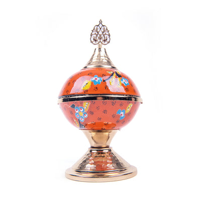 Turkish Ceramic Handmade Gold Sugar Bowl - Orange - Turkish Gift Buy