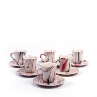 Turkish Ceramic Handmade Marbled Coffee Set Of Six - Turkish Gift Buy