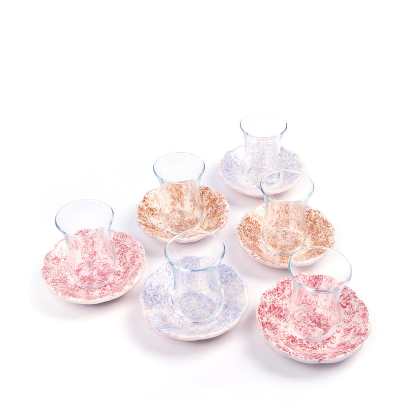 Turkish Ceramic Handmade Marbled Tea Set Of Six - Turkish Gift Buy