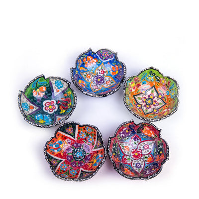 Turkish Ceramic Handmade Relief Bowl Set Of Five - 12 cm (4.8'') - Turkish Gift Buy