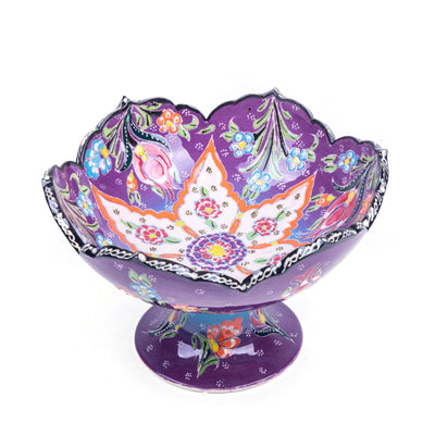 Turkish Ceramic Handmade Relief Footed Bowl - 20 cm (8'') - Turkish Gift Buy
