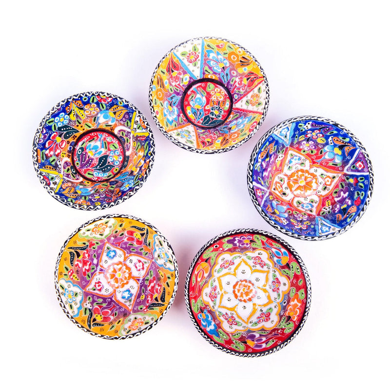 Turkish Ceramic Handmade V Flat Bowl Set Of Five - 12 cm (4.8&